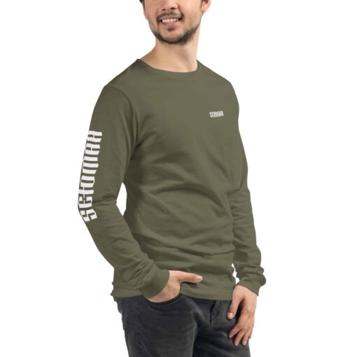 unisex long sleeve tee military green right front 62b83b14dfb7d