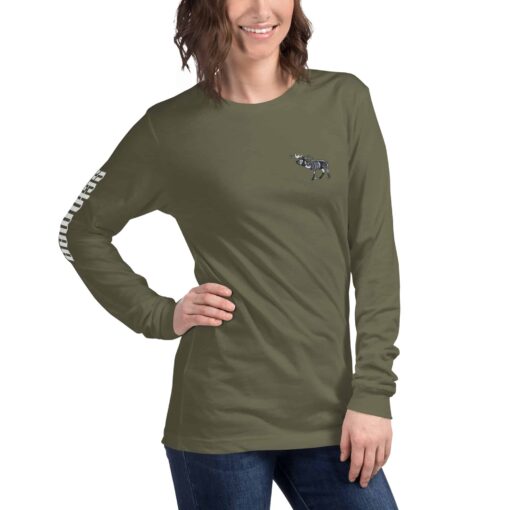 unisex long sleeve tee military green right front 637e0f89016e2