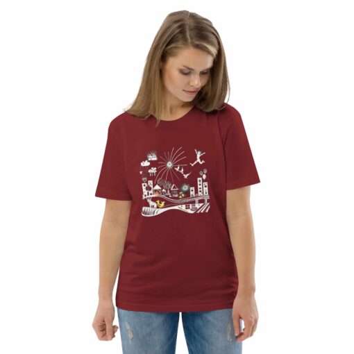 unisex organic cotton t shirt burgundy front 2 637d0f2ce4016