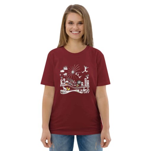 unisex organic cotton t shirt burgundy front 637d0f2ce334d